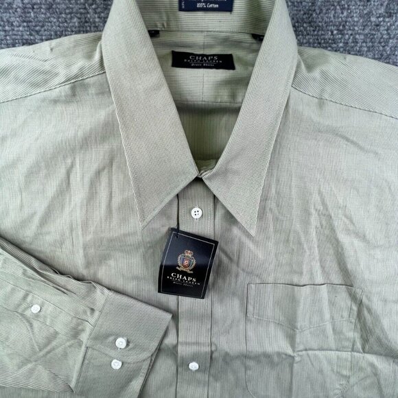 Chaps Ralph Lauren Dress Shirt Green Striped Size 18 34/35 Long Sleeve Adult - Picture 1 of 13